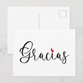 Black Red Heart Handgeschreven Calligrafie Gracias Briefkaart (Voorkant / Achterkant)