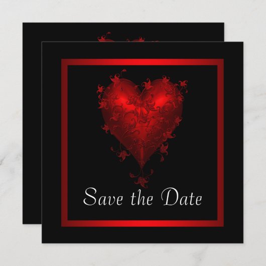 Black Red Heart Red de datum van de bruiloft Save The Date (Voorkant / Achterkant)