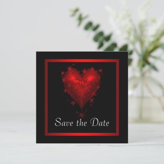 Black Red Heart Red de datum van de bruiloft Save The Date (Staand voorkant)