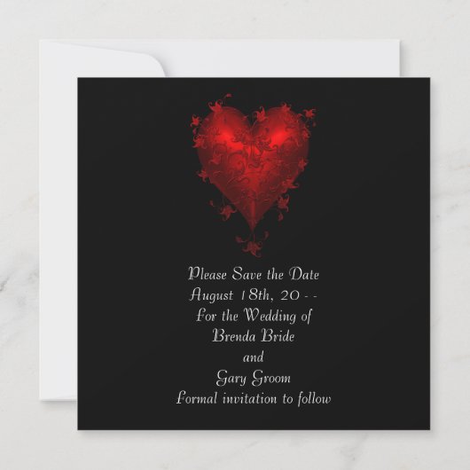 Black Red Heart Red de datum van de bruiloft Save The Date (Achterkant)
