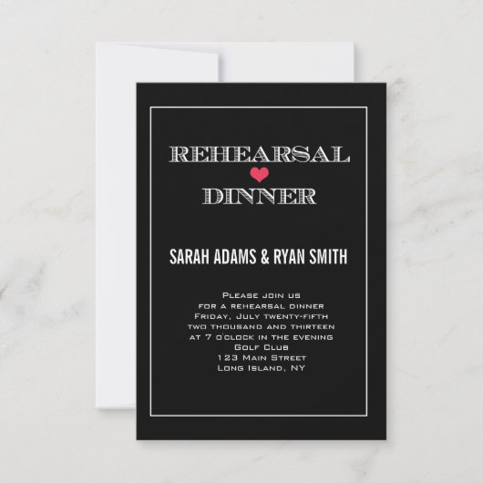 Black Red Heart Wedding Rehearsal Dinner Invites Kaart (Voorkant)
