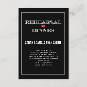 Black Red Heart Wedding Rehearsal Dinner Invites Kaart