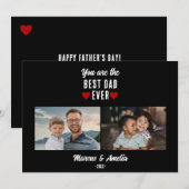 Black Red Hearts Happy Vaderdag 2 foto's Feestdagenkaart (Voorkant / Achterkant)