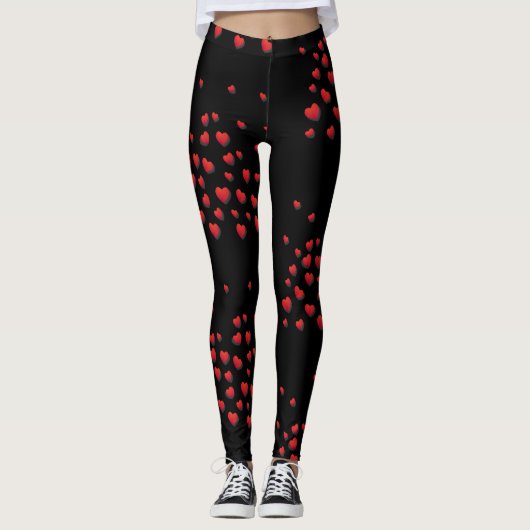 Black Red Hearts Modern Leggings Valentijnsdag (Voorkant)