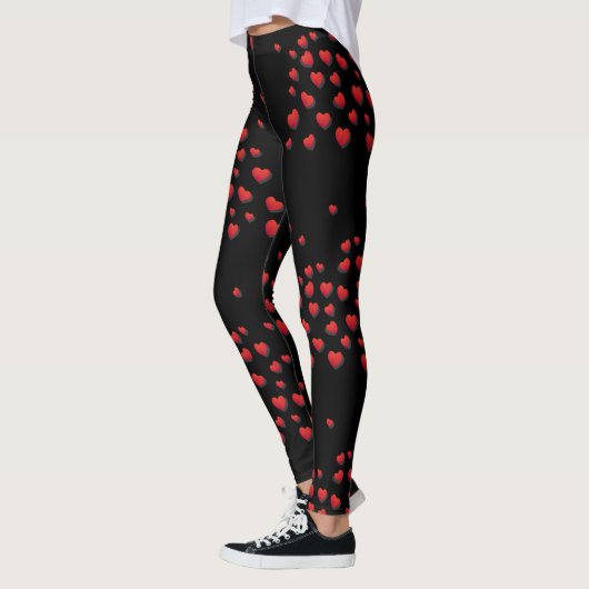 Black Red Hearts Modern Leggings Valentijnsdag (Links)