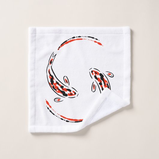 Black & Red Japan Koi Fish Artistic Pattern Bad Handdoek (Wasdoekje)