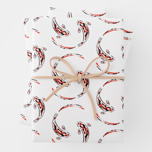 Black & Red Japan Koi Fish Artistic Pattern Inpakpapier Vel (In situ)