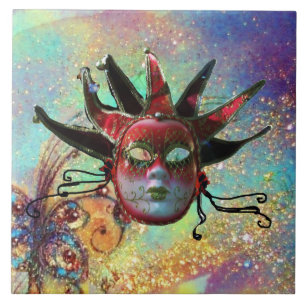 BLACK RED JESTER MASK Masquerade Green Blue Tegeltje
