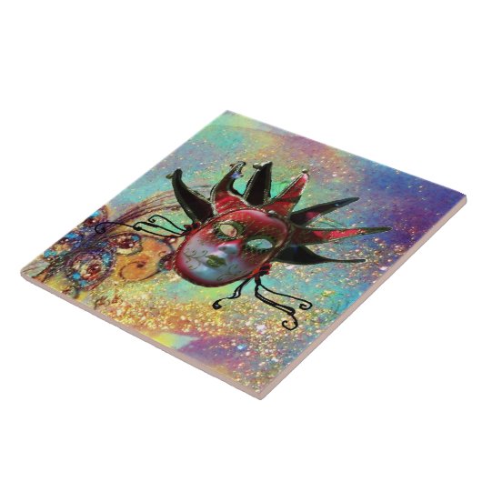 BLACK RED JESTER MASK Masquerade Green Blue Tegeltje (Zijkant)