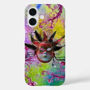 BLACK RED JESTER MASK Masquerade Paars Green iPhone 16 Hoesje