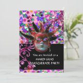 BLACK RED JESTER MASK, Masquerade Party, Black Kaart (Staand voorkant)