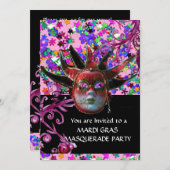 BLACK RED JESTER MASK, Masquerade Party, Black Kaart (Voorkant / Achterkant)