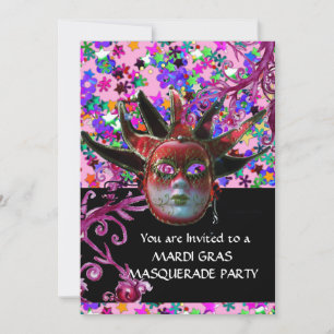 BLACK RED JESTER MASK, Masquerade Party, Black Kaart