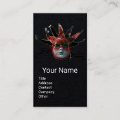 BLACK RED JESTER MASK, Masquerade Party Black Pape Visitekaartje (Voorkant)