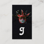 BLACK RED JESTER MASK, Masquerade Party Black Pape Visitekaartje (Achterkant)