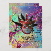 BLACK RED JESTER MASK Masquerade Party Blue Gold Kaart (Voorkant / Achterkant)