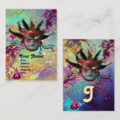 BLACK RED JESTER MASK Masquerade Party Blue Green Visitekaartje (Voorkant / Achterkant)