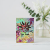 BLACK RED JESTER MASK Masquerade Party Blue Green Visitekaartje (Staand voorkant)