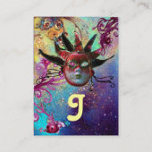 BLACK RED JESTER MASK Masquerade Party Blue Green Visitekaartje (Achterkant)