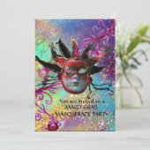 BLACK RED JESTER MASK Masquerade Party Blue Silver Kaart (Staand voorkant)