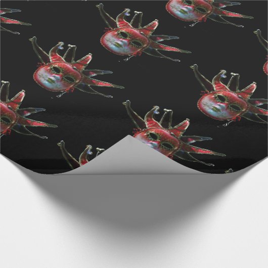 BLACK RED JESTER MASK, Masquerade Party Cadeaupapier (Hoek)
