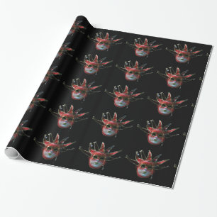 BLACK RED JESTER MASK, Masquerade Party Cadeaupapier