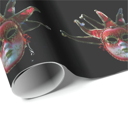 BLACK RED JESTER MASK, Masquerade Party Cadeaupapier (Rol Hoek)