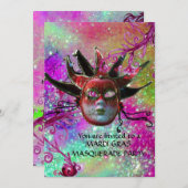 BLACK RED JESTER MASK, Masquerade Party Champagne Kaart (Voorkant / Achterkant)