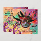 BLACK RED JESTER MASK, Masquerade Party Champagne Kaart (Voorkant / Achterkant)