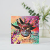 BLACK RED JESTER MASK, Masquerade Party Champagne Kaart (Staand voorkant)