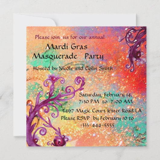 BLACK RED JESTER MASK, Masquerade Party Champagne Kaart (Achterkant)