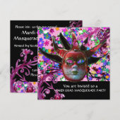 BLACK RED JESTER MASK, Masquerade Party Champagne Kaart (Voorkant / Achterkant)