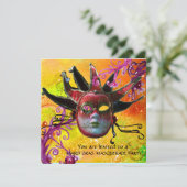 BLACK RED JESTER MASK, Masquerade Party Champagne Kaart (Staand voorkant)