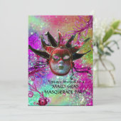 BLACK RED JESTER MASK, Masquerade Party Gold Kaart (Staand voorkant)