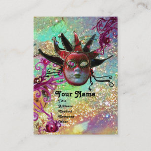 BLACK RED JESTER MASK Masquerade Party Green Gold Visitekaartje