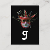 BLACK RED JESTER MASK, Masquerade Party Grey Visitekaartje (Achterkant)