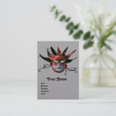 BLACK RED JESTER MASK, Masquerade Party Grey Visitekaartje (Staand voorkant)