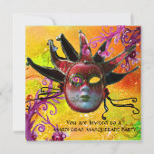 BLACK RED JESTER MASK, Masquerade Party Kaart (Voorkant)