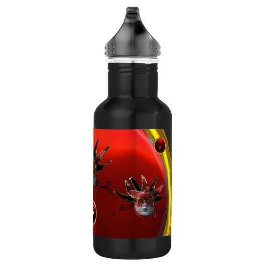 BLACK RED JESTER MASK, Masquerade Party Monogram Waterfles (Rechts)