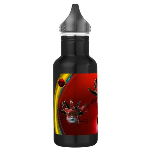 BLACK RED JESTER MASK, Masquerade Party Monogram Waterfles (Links)