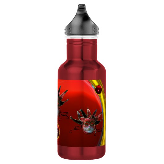 BLACK RED JESTER MASK, Masquerade Party Monogram Waterfles (Rechts)
