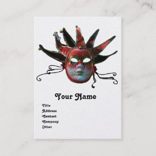 BLACK RED JESTER MASK Masquerade Party Pearl Visitekaartje
