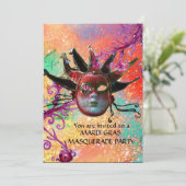 BLACK RED JESTER MASK, Masquerade Party Red Gold Kaart (Staand voorkant)