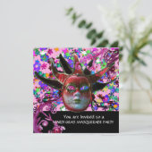 BLACK RED JESTER MASK, Masquerade Party Silver Kaart (Staand voorkant)