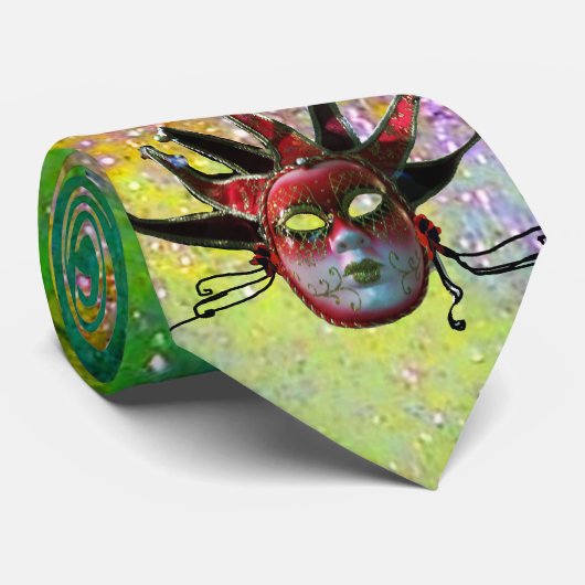 BLACK RED JESTER MASK, Masquerade Party Stropdas (Opgerold)