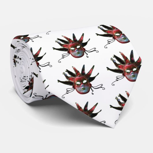 BLACK RED JESTER MASK, Masquerade Party Stropdas (Opgerold)