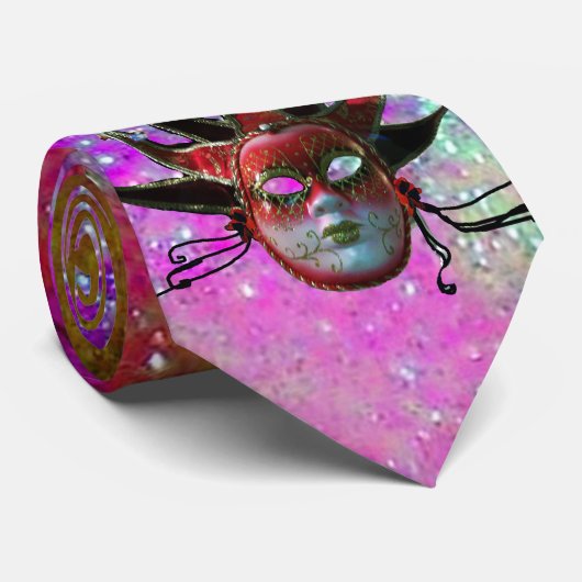 BLACK RED JESTER MASK, Masquerade Party Stropdas (Opgerold)