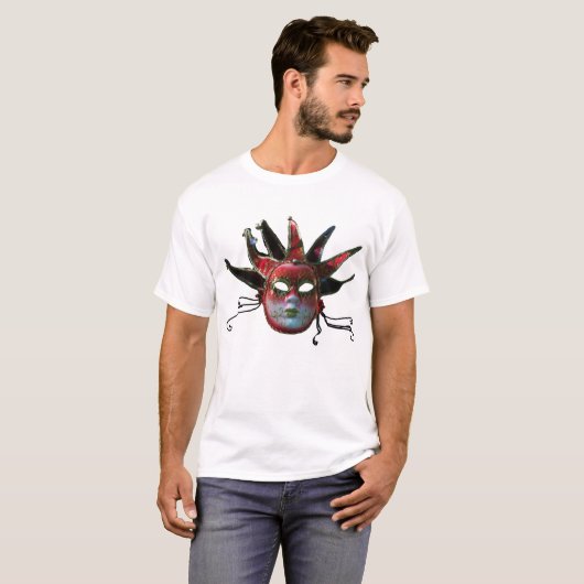 BLACK RED JESTER MASK, Masquerade Party T-shirt (Voorkant volledig)