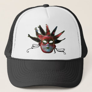 BLACK RED JESTER MASK, Masquerade Party Trucker Pet