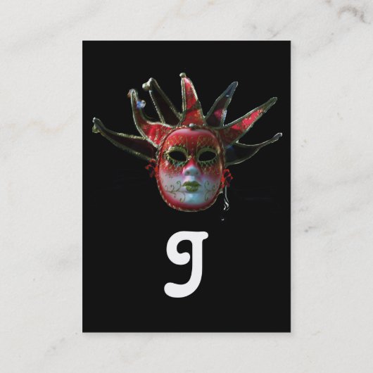 BLACK RED JESTER MASK ,Masquerade Party White Visitekaartje (Achterkant)